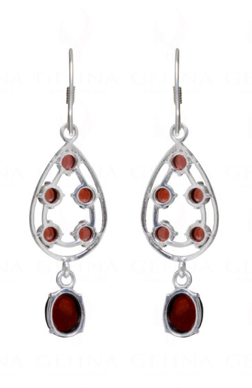 Garnet Round Shaped Gemstone Studded 925 Sterling Silver Earring SE04-1157