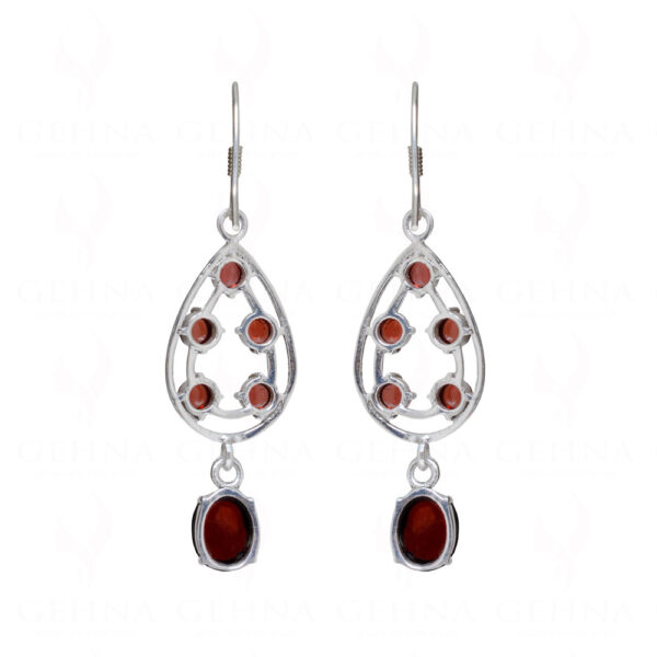 Garnet Round Shaped Gemstone Studded 925 Sterling Silver Earring SE04-1157