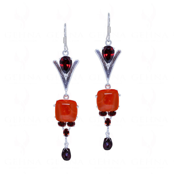 Tourmaline, Garnet & Carnelian Gemstone Studded 925 Silver Earrings  SE04-1158