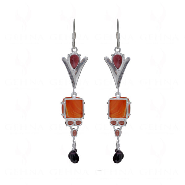 Tourmaline, Garnet & Carnelian Gemstone Studded 925 Silver Earrings  SE04-1158