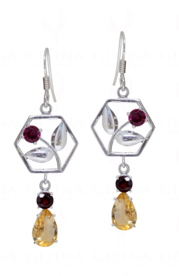 Tourmaline & Citrine Teardrop Shaped Gemstone 925 Silver Earrings SE04-1159