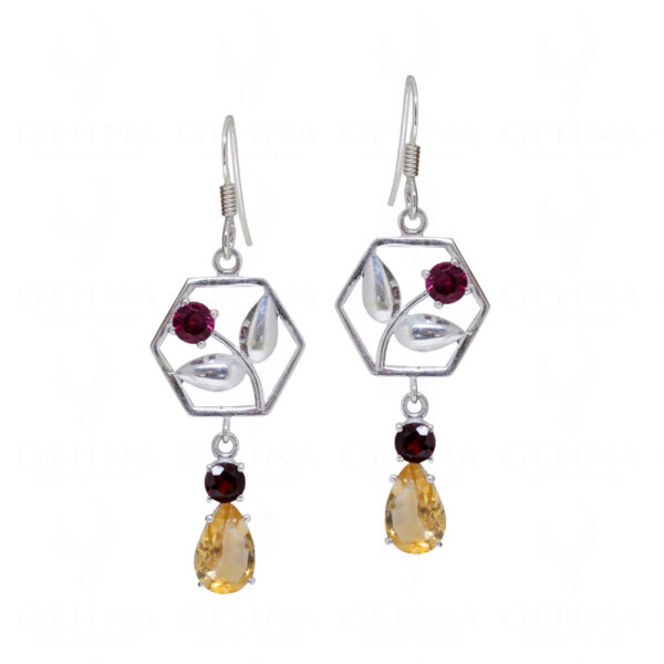 Tourmaline & Citrine Teardrop Shaped Gemstone 925 Silver Earrings SE04-1159