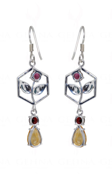 Tourmaline & Citrine Teardrop Shaped Gemstone 925 Silver Earrings SE04-1159