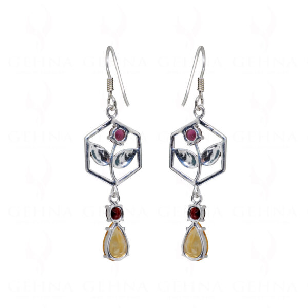 Tourmaline & Citrine Teardrop Shaped Gemstone 925 Silver Earrings SE04-1159