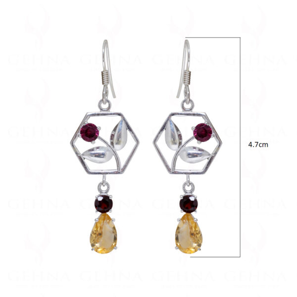 Tourmaline & Citrine Teardrop Shaped Gemstone 925 Silver Earrings SE04-1159