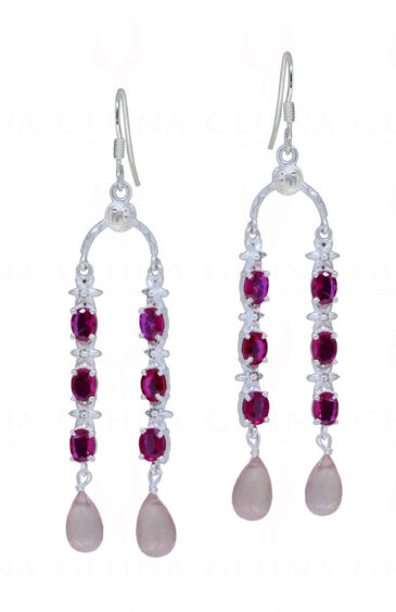 Tourmaline & Rose Quartz Gemstone Studded 925 Sterling Silver Earrings SE04-1160