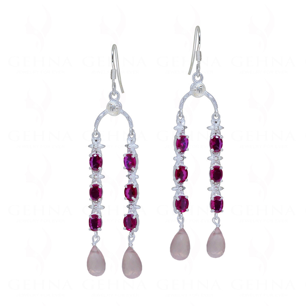 Tourmaline & Rose Quartz Gemstone Studded 925 Sterling Silver Earrings SE04-1160