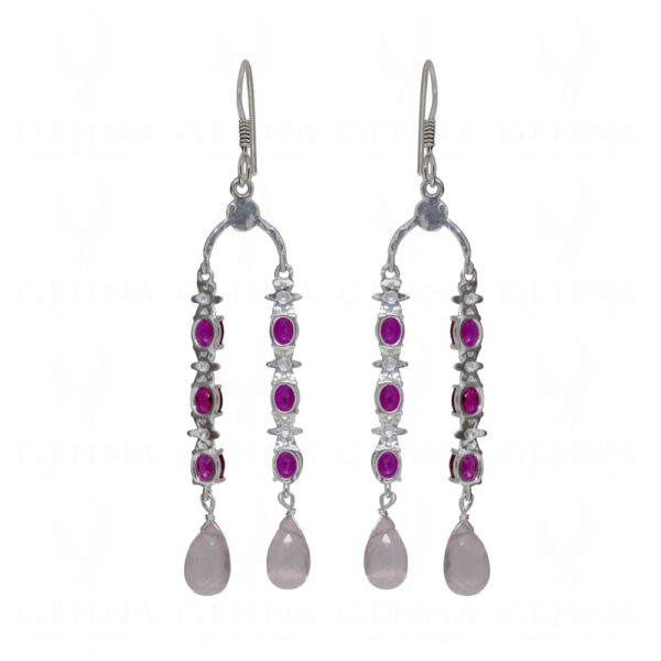 Tourmaline & Rose Quartz Gemstone Studded 925 Sterling Silver Earrings SE04-1160