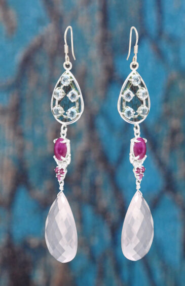 Ruby & Rose Quartz Gemstone Studded 925 Sterling Silver Earrings SE04-1162