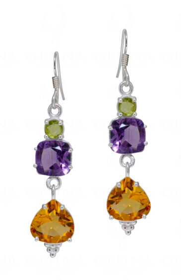 Amethyst, Peridot & Citrine Gemstone Studded 925 Silver Earrings SE04-1163