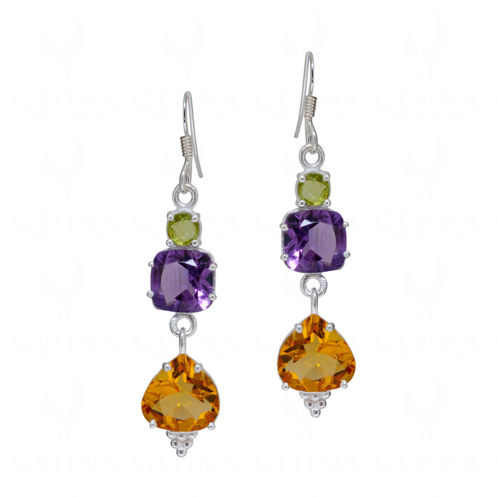 Amethyst, Peridot & Citrine Gemstone Studded 925 Silver Earrings SE04-1163