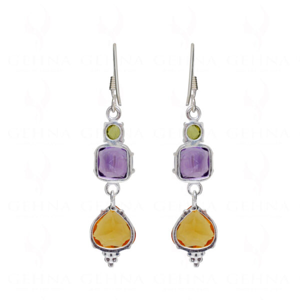 Amethyst, Peridot & Citrine Gemstone Studded 925 Silver Earrings SE04-1163