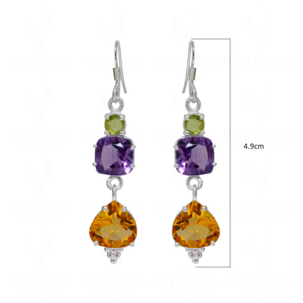 Amethyst, Peridot & Citrine Gemstone Studded 925 Silver Earrings SE04-1163