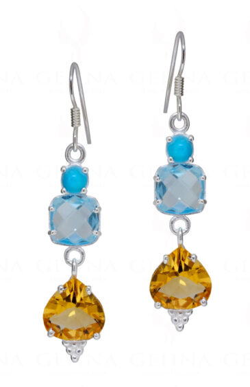 Topaz & Citrine, Turquoise Gemstone Studded 925 Silver Earrings SE04-1164