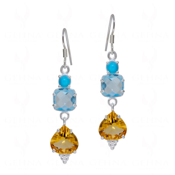 Topaz & Citrine, Turquoise Gemstone Studded 925 Silver Earrings SE04-1164