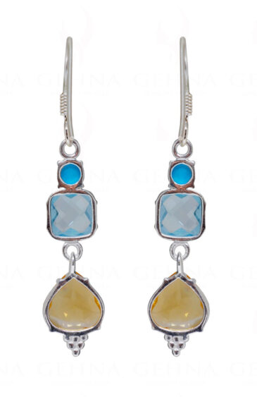 Topaz & Citrine, Turquoise Gemstone Studded 925 Silver Earrings SE04-1164