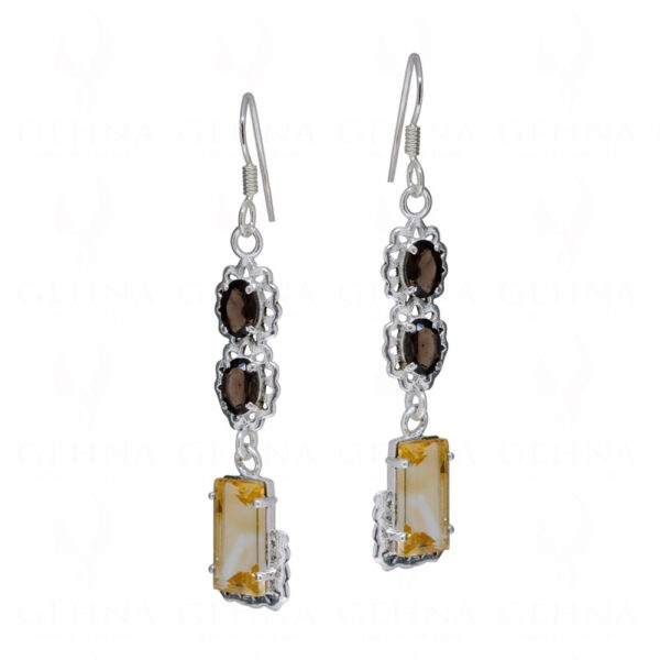 Smoky & Citrine Octagon Shaped Gemstone Studded 925 Silver Earrings SE04-1165