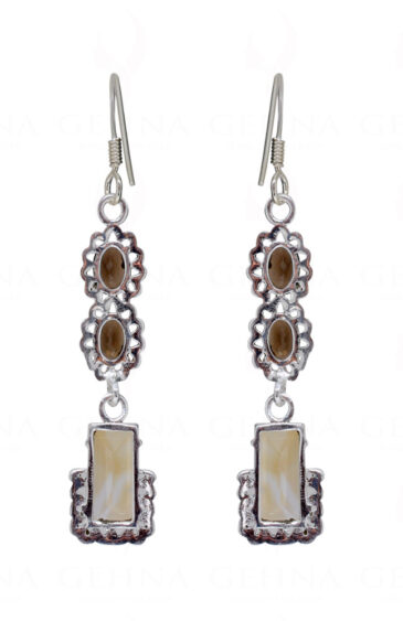 Smoky & Citrine Octagon Shaped Gemstone Studded 925 Silver Earrings SE04-1165