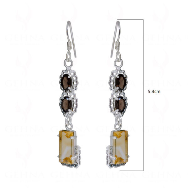 Smoky & Citrine Octagon Shaped Gemstone Studded 925 Silver Earrings SE04-1165