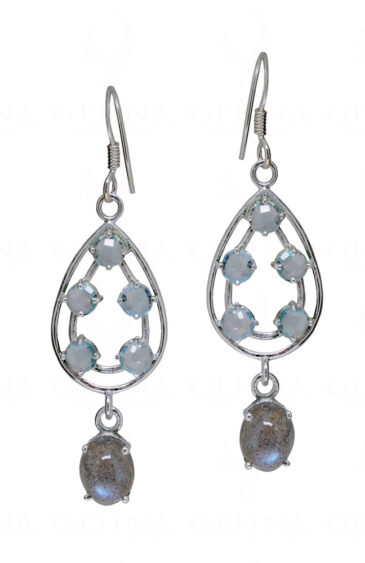 Aquamarine & Labradorite Gemstone Studded 925 Sterling Silver Earring SE04-1166