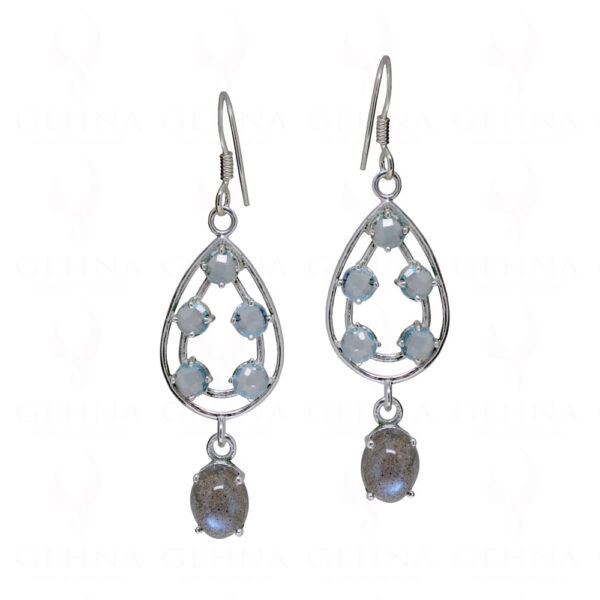 Aquamarine & Labradorite Gemstone Studded 925 Sterling Silver Earring SE04-1166