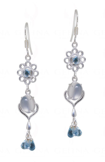 Moonstone & Swiss Blue Topaz Gemstone Studded 925 Silver Earrings SE04-1168