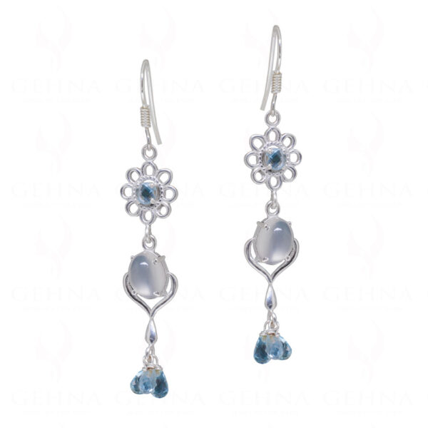 Moonstone & Swiss Blue Topaz Gemstone Studded 925 Silver Earrings SE04-1168