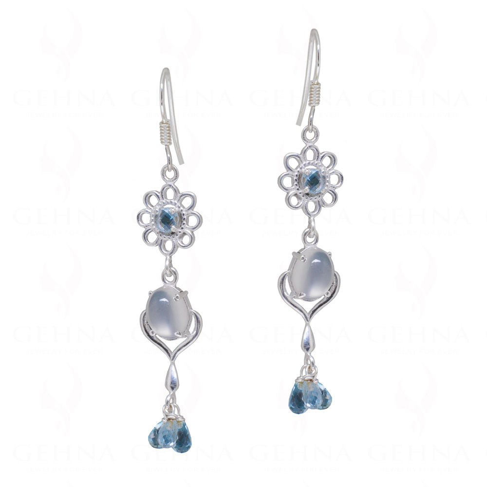 Moonstone & Swiss Blue Topaz Gemstone Studded 925 Silver Earrings SE04-1168