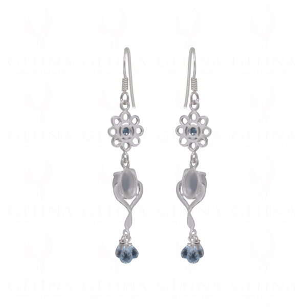 Moonstone & Swiss Blue Topaz Gemstone Studded 925 Silver Earrings SE04-1168