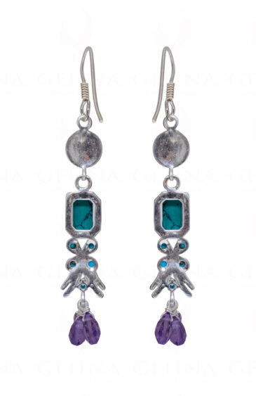 Turquoise & Amethyst Gemstone Studded 925 Sterling Silver Earrings SE04-1169