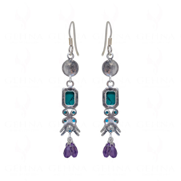 Turquoise & Amethyst Gemstone Studded 925 Sterling Silver Earrings SE04-1169