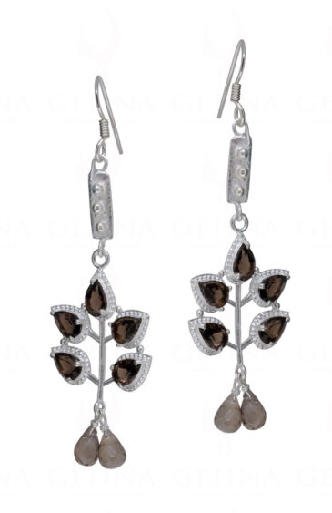 Smoky Teardrop Shaped Gemstone Beaded With 925 Sterling Silver Earrings SE04-1170