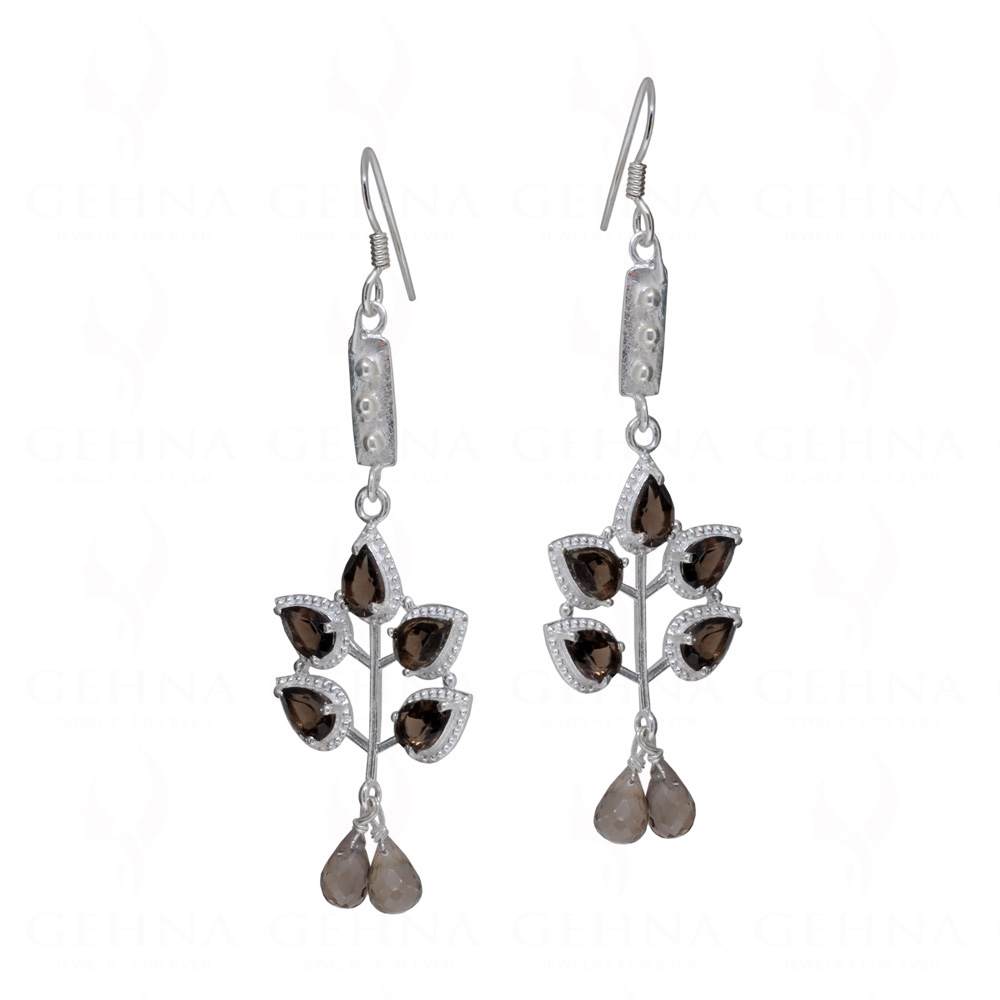 Smoky Teardrop Shaped Gemstone Beaded With 925 Sterling Silver Earrings SE04-1170