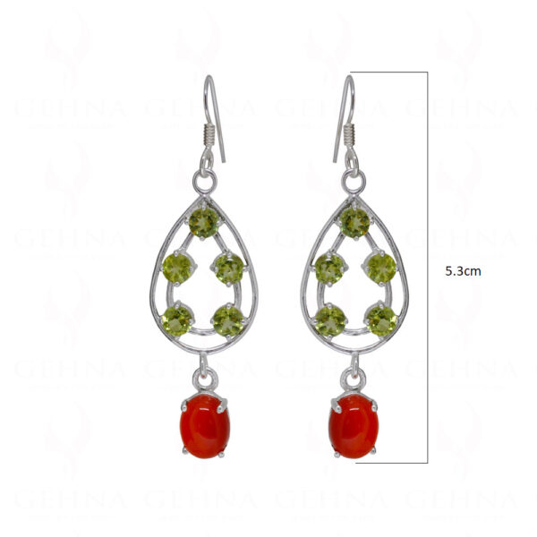 Carnelian & Peridot Gemstone Studded 925 Sterling Silver Earrings SE04-1171