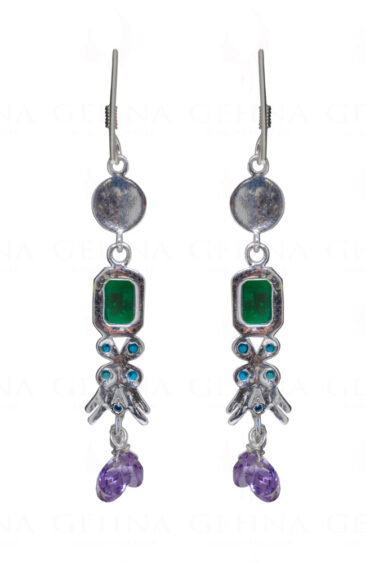 Turquoise, Jade & Amethyst Gemstone Studded 925 Silver Earrings SE04-1172