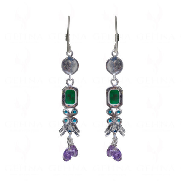 Turquoise, Jade & Amethyst Gemstone Studded 925 Silver Earrings SE04-1172