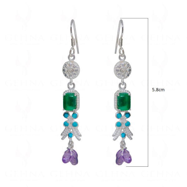 Turquoise, Jade & Amethyst Gemstone Studded 925 Silver Earrings SE04-1172