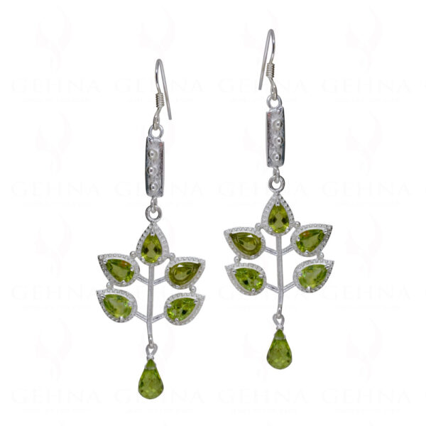 Peridot Teardrop Shaped Gemstone Studded 925 Sterling Silver Earrings SE04-1174