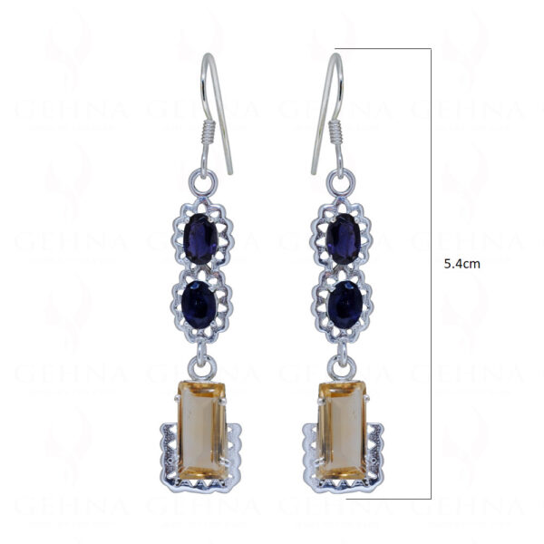 Iolite & Citrine Octagon Shaped Gemstone Studded 925 Silver Earrings SE04-1176