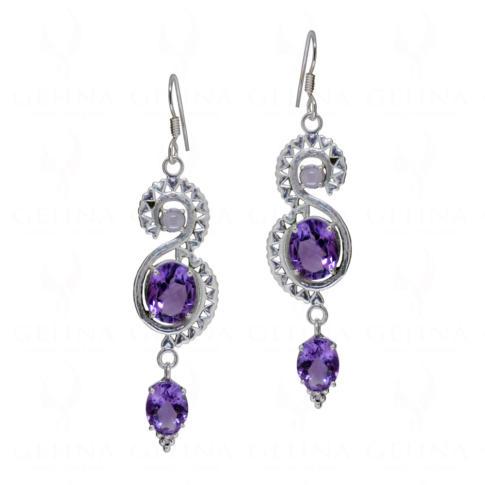 Amethyst Round Shaped Gemstone Studded 925 Sterling Silver Earrings SE04-1177