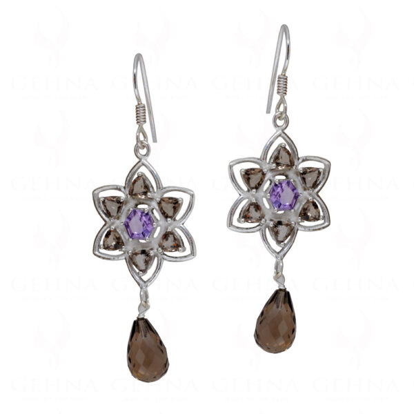 Smoky & Amethyst Gemstone Studded 925 Sterling Silver Earrings SE04-1178