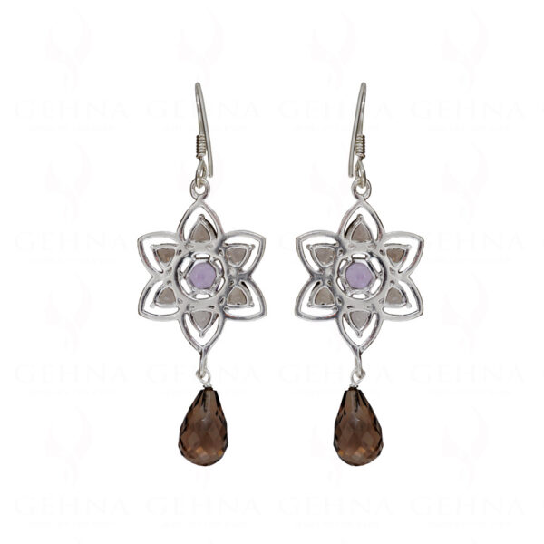 Smoky & Amethyst Gemstone Studded 925 Sterling Silver Earrings SE04-1178