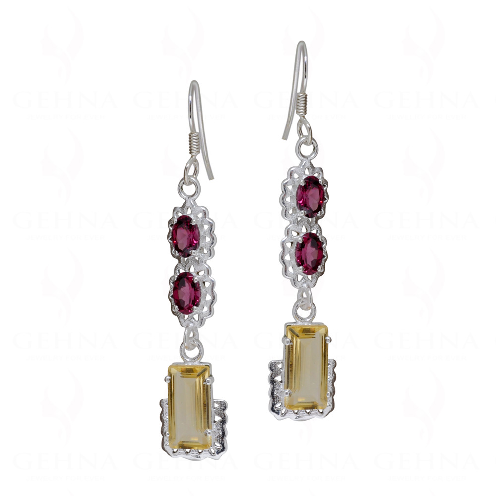 Tourmaline & Citrine Gemstone Studded 925 Sterling Silver Earrings SE04-1180