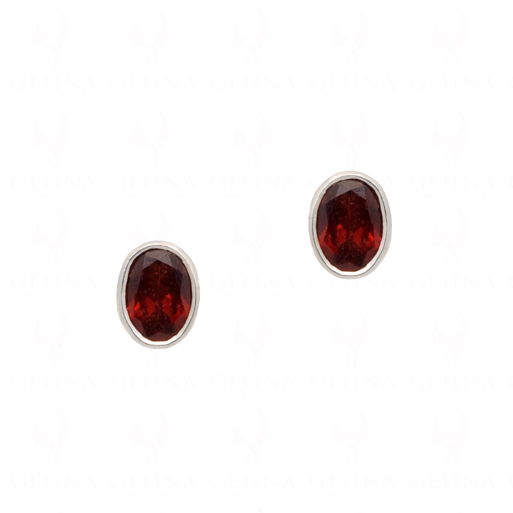 Garnet Oval Shaped Gemstone Studded 925 Silver Earrings SE04-1182