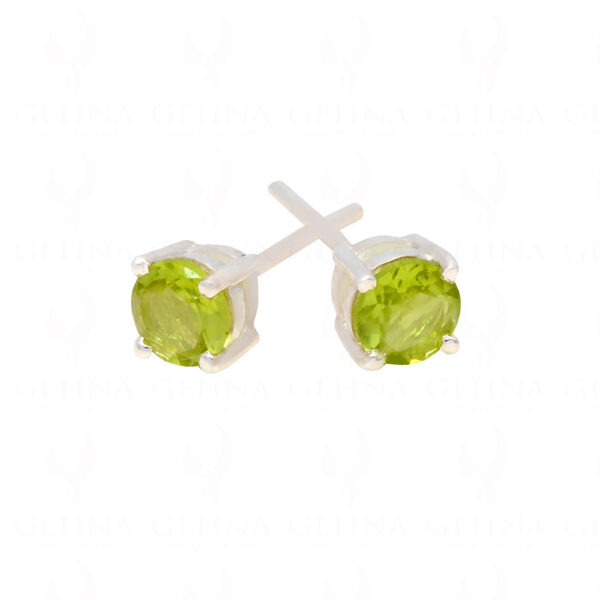 Peridot Round Shaped Gemstone Studded 925 Silver Earrings SE04-1183