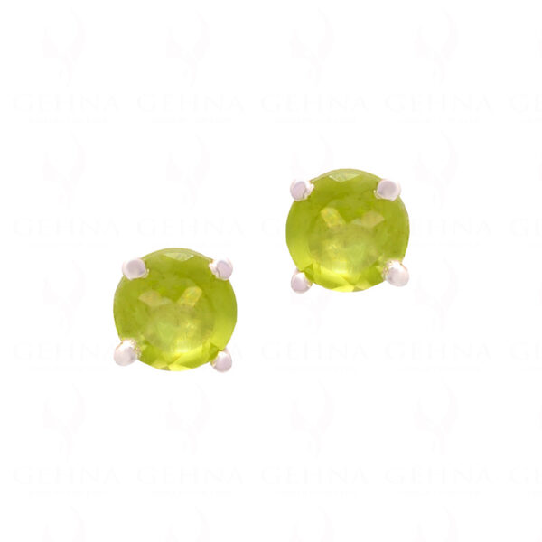 Peridot Round Shaped Gemstone Studded 925 Silver Earrings SE04-1183