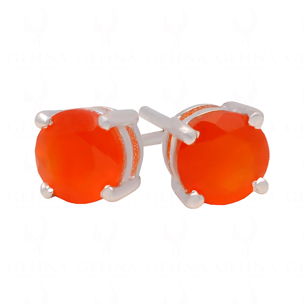 Carnelian Round Shaped Gemstone Studded 925 Silver Earrings SE04-1184