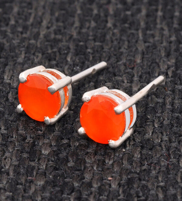 Carnelian Round Shaped Gemstone Studded 925 Silver Earrings SE04-1184