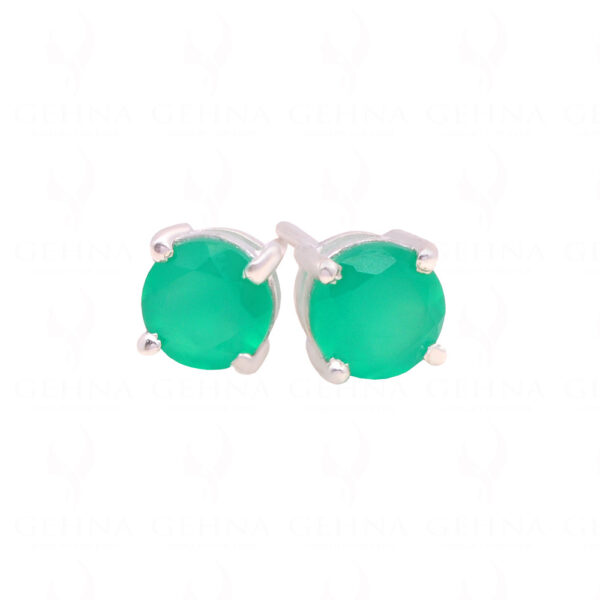 Emerald Round Shaped Gemstone Studded 925 Sterling Silver Earrings SE04-1185