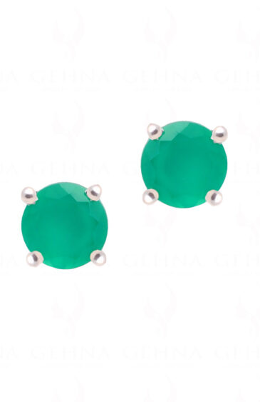 Emerald Round Shaped Gemstone Studded 925 Sterling Silver Earrings SE04-1185